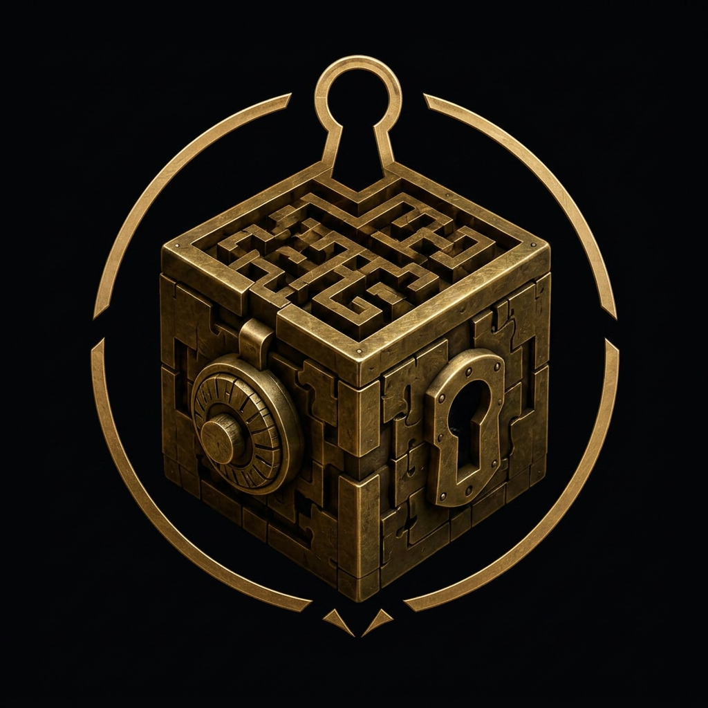 Caixa de puzzle mecânica Enigma Unboxed em madeira e latão